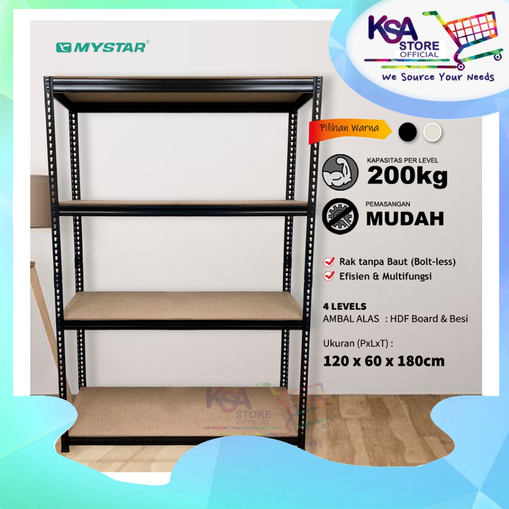 Jual Mystar Rak Besi 600MM X 1200MM X 1800MM (4 LEVELS) MDF (BLACK ...