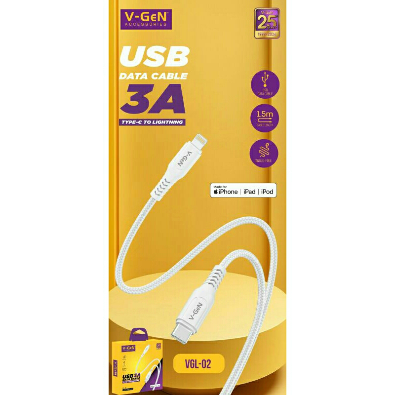 Kabel Data Charger V-Gen For Iphone Ipad Ipod USB Type C To Lightning  Original Vgen USB Cable Data Lightning Type-C