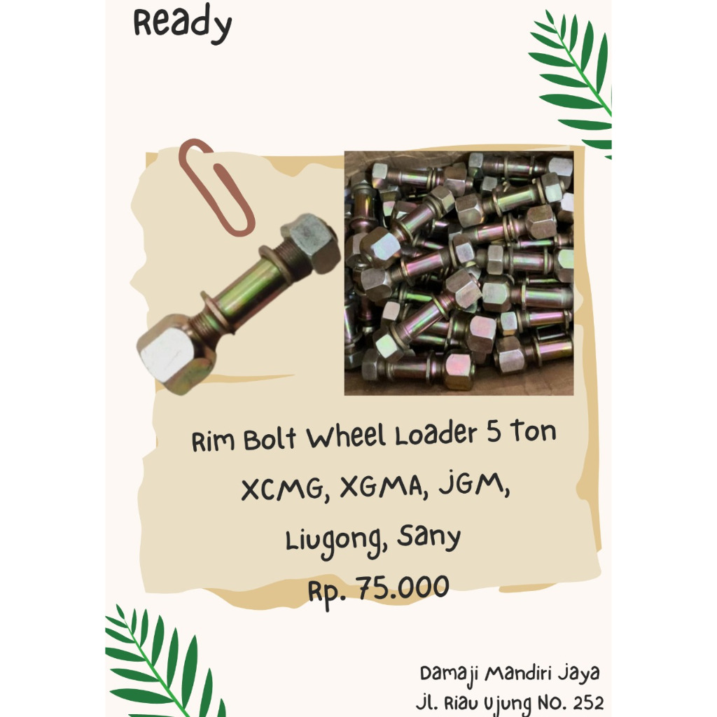 Jual BAUT RODA LOADER 5 TON/ RIM NOLT WHEEL LOADER 5 TON XCMG, XGMA ...
