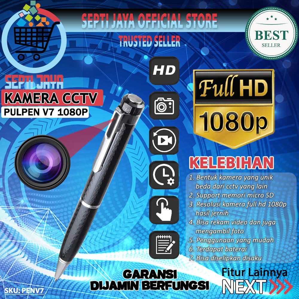 Spy Cam Kamera Pulpen Pen V7 Resolusi Full HD 1080P Perekam Video Foto  Sadap Suara Portable Mini Camera Spycaam Mata Mata CCTV Tersembunyi Perekam  ...