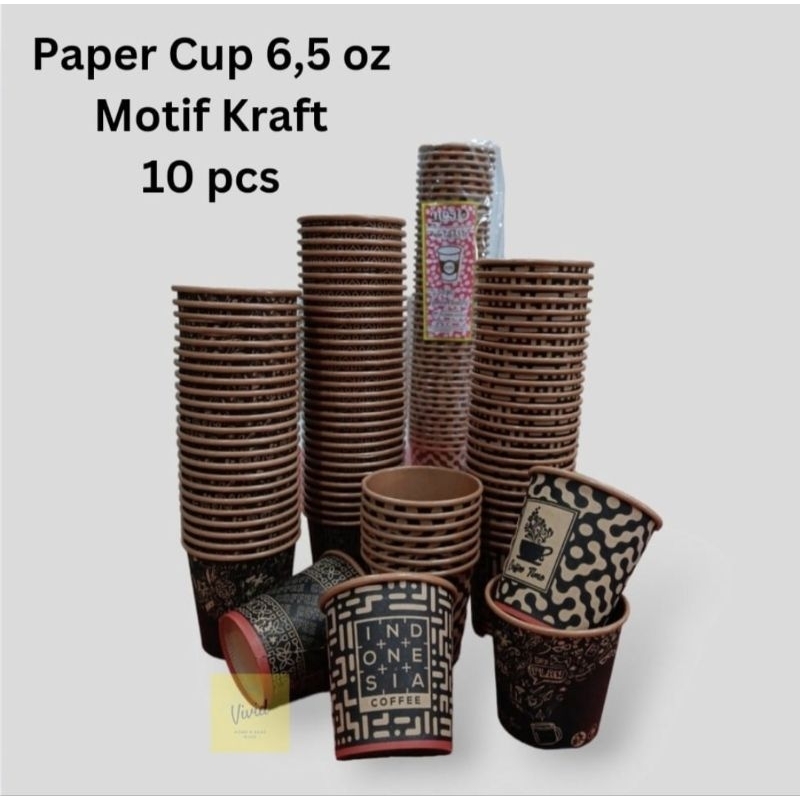 Jual PAPER CUP 6,5 OZ COKLAT MOTIF (10 PCS) CUP KERTAS KRAFT CORAK ...