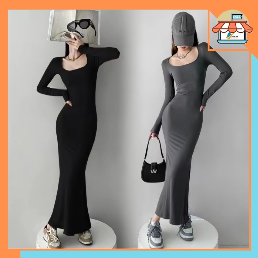 Jual RSB DR457 Dress Panjang Bodycon Korean Style Long slevee Body Suit ...