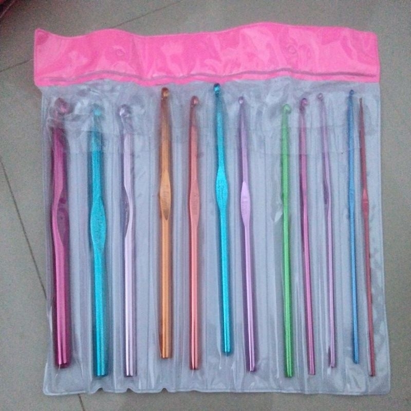 Jual Hakpen set rajut/ jarum set rajut/ songket rajut aluminium isi 12 ...