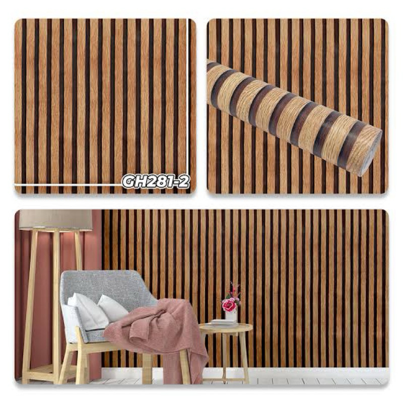 Jual Kayu Cokelat Panel Wallpaper Sticker Motif Kayu Cokelat Muda Salur