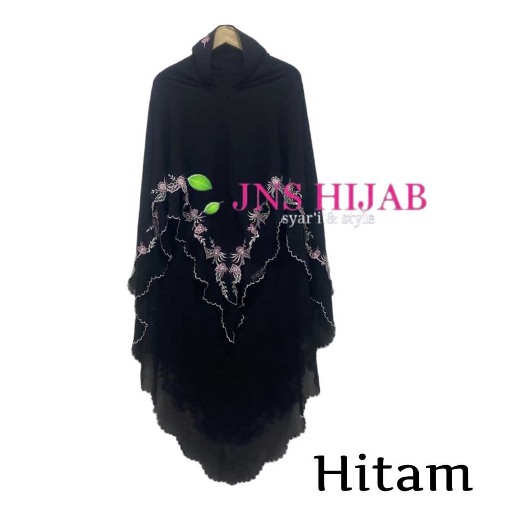Khimar Syari Full Bordir Sekeliling Kerudung Syari Ceruty Babydoll Bordir Hijab Syari Bordir JNS