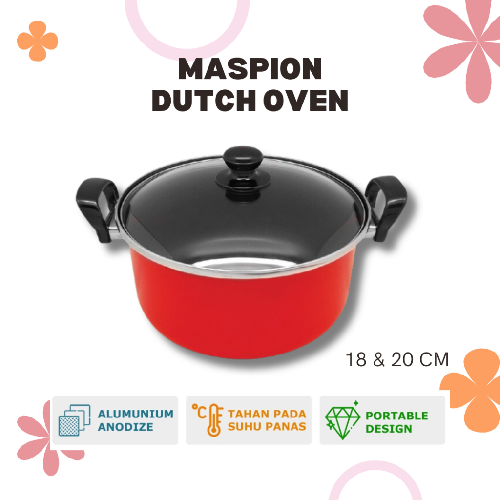 Jual Maspion Panci Dutch Oven 18 20 Cm Maslon Ebonit Double Handle Tutup Kaca Anti Lengket