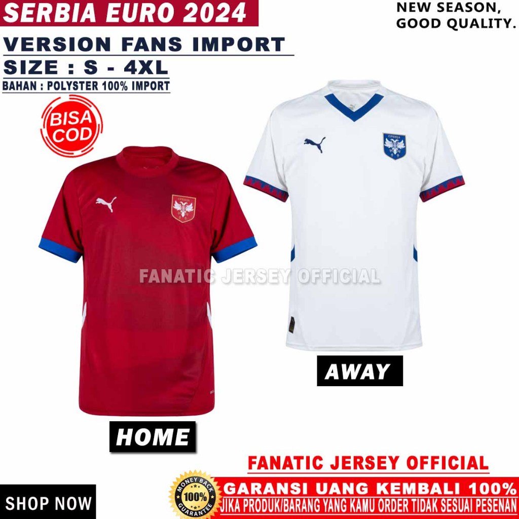 Jual JERSEY SERBIA EURO 2024 2025 HOME AWAY GRADE ORIGINAL VERSION FANS