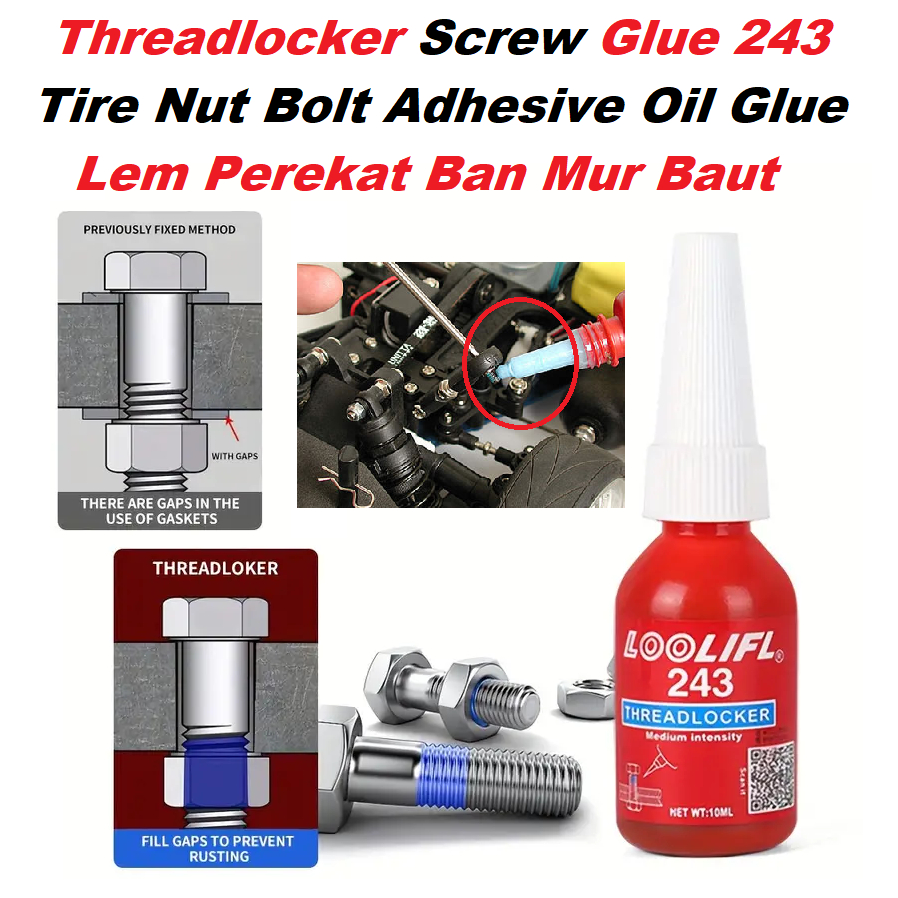 Jual Lem baut Threadlocker Screw Glue 243 Tire Nut Bolt Adhesive Oil ...