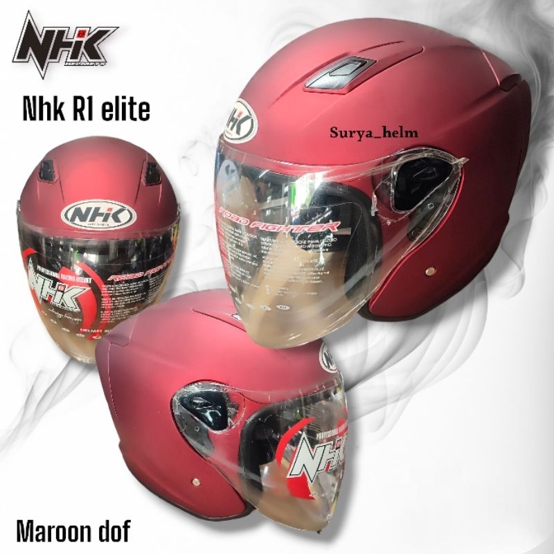 Jual HELM NHK R1 ELITE SOLID MAROON DOF SINGLE VISOR ORIGINAL | Shopee ...