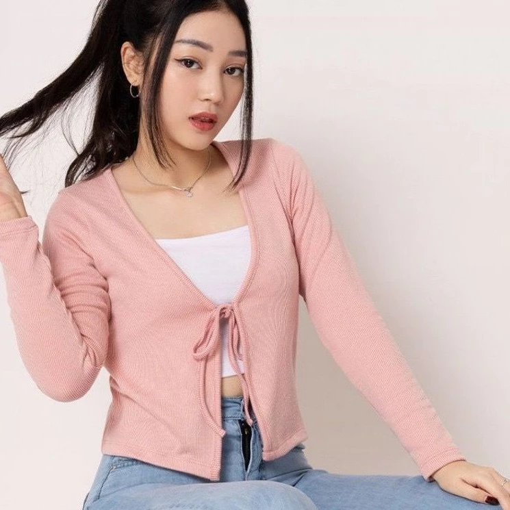 Cardigan Rajut Crop Top Tali Wanita