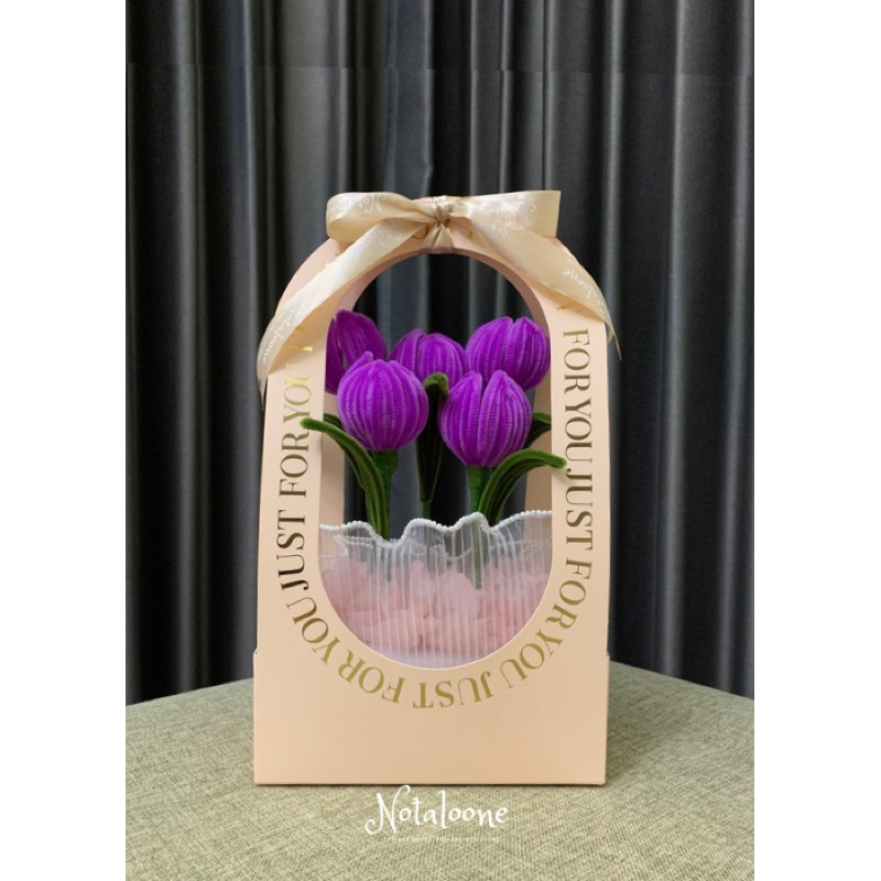 Jual Notaloone Tulip Handle Box Flower Bouquet Bunga Tulip Kawat Bulu