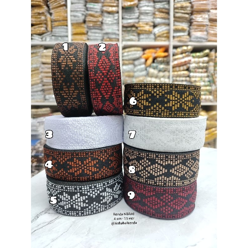 Jual RENDA WEBBING MOTIF SONGKET BALI KODE NBR40 (15 MTR) PER ROLL ...