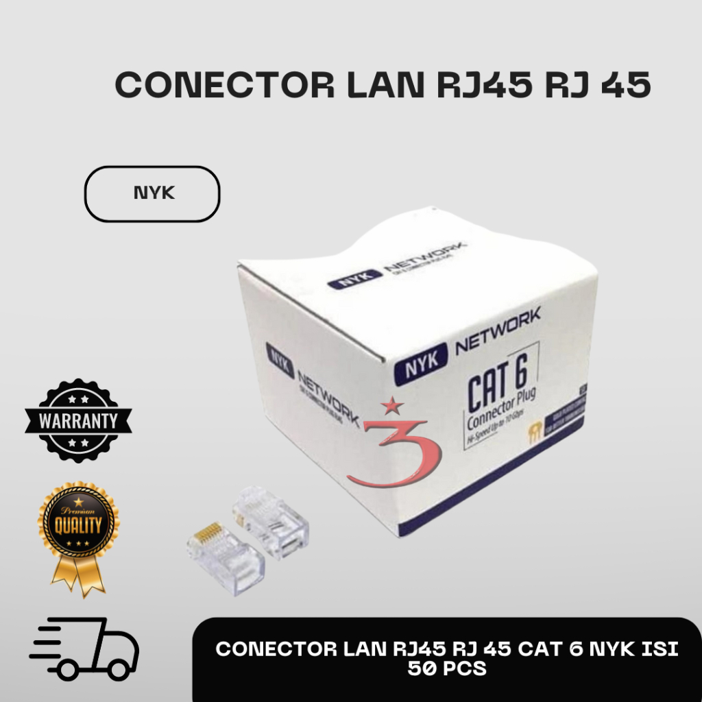 Jual Kepala Conector Lan RJ45 RJ 45 cat 6 NYK isi 50 Pcs | Shopee Indonesia