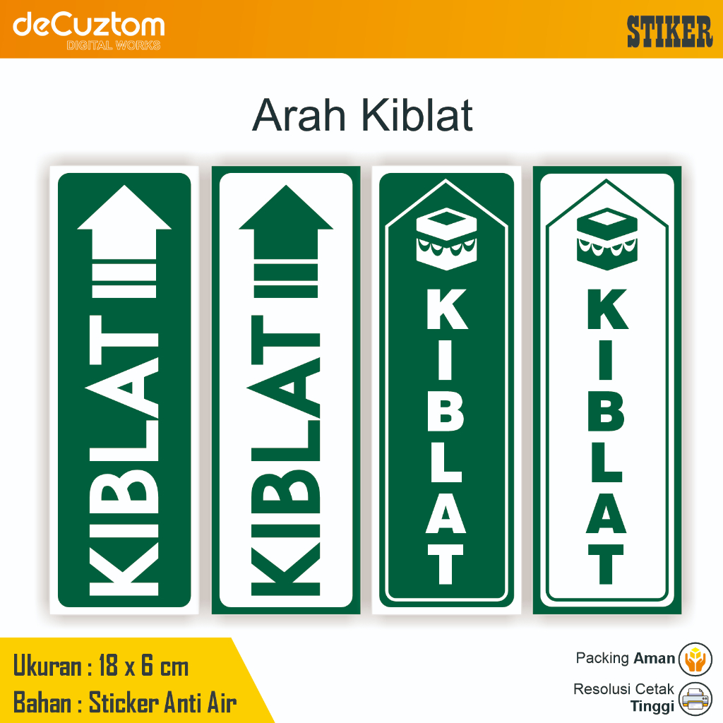 Jual Stiker Kiblat Sticker Penunjuk Arah Sholat Kibla Shalat Depan Atas ...