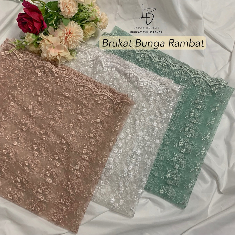 Jual Grosir Kain Brukat / Brokat Bunga rambat kebaya modern, bridesmaid ...