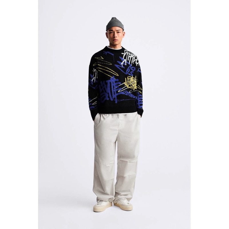 Jual Sweater Knit Z*raa Graffiti Jacquard | Shopee Indonesia