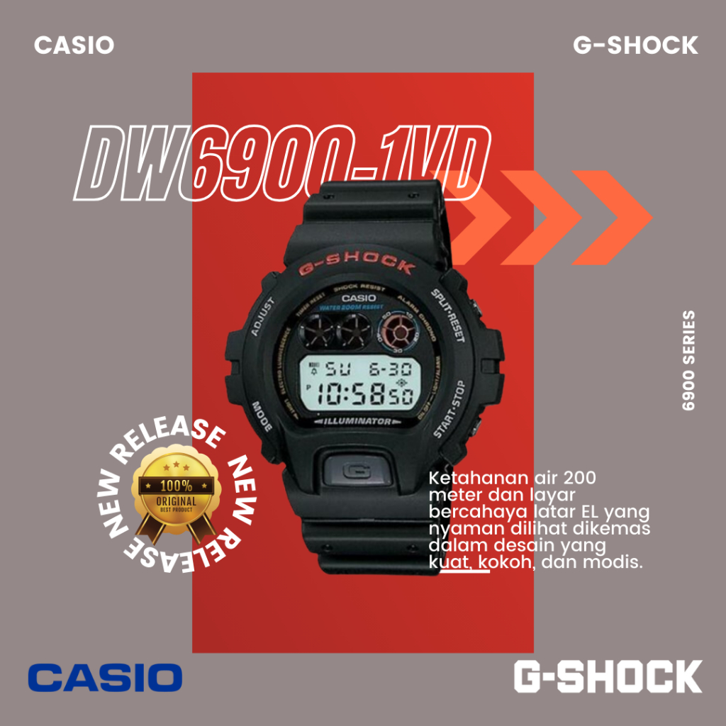 Jual JAM TANGAN CASIO G-SHOCK DW 6900 1VDR ORIGINAL GARANSI