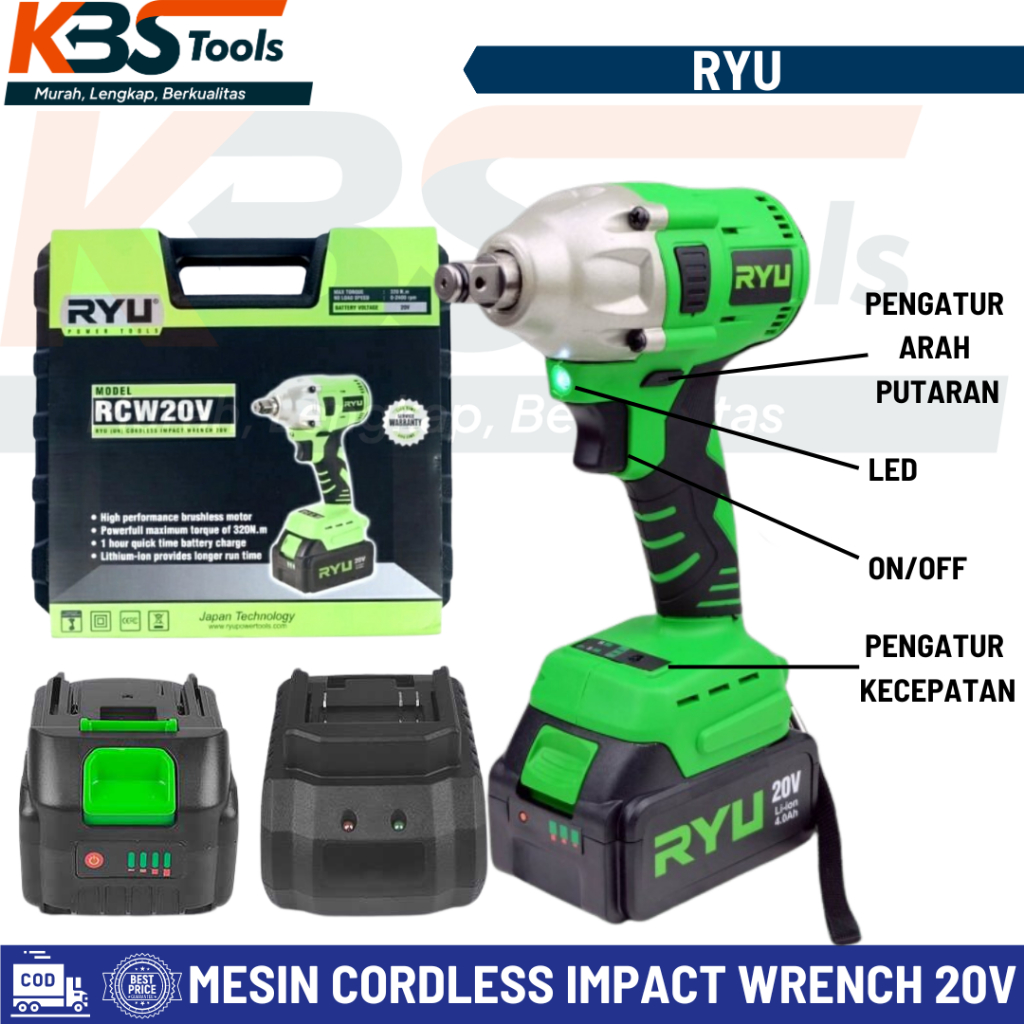 Jual RYU Mesin Cordless Impact Wrench 20V - Pembuka Baut Baterai ...