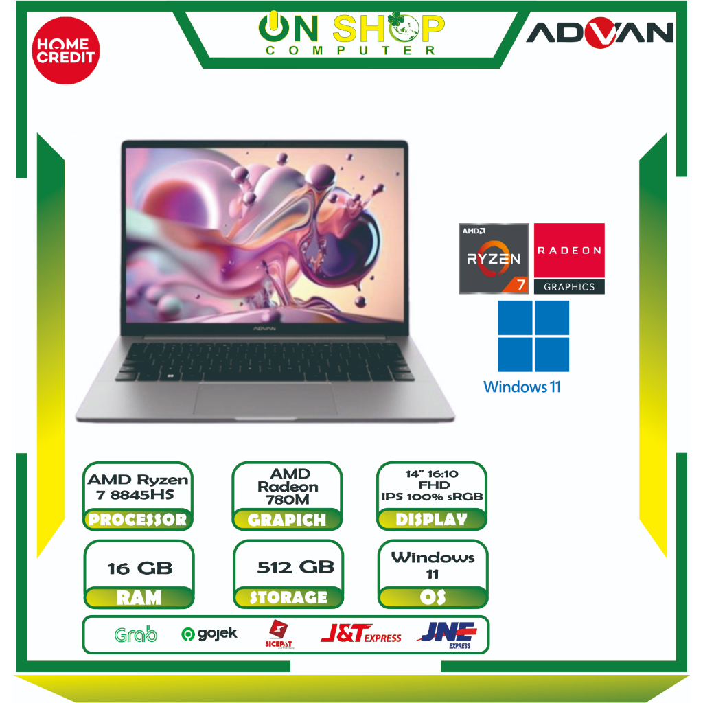 Jual Advan AI Gen AMD Ryzen 7 8845HS 16GB 512GB Windows 11 Home Silver ...