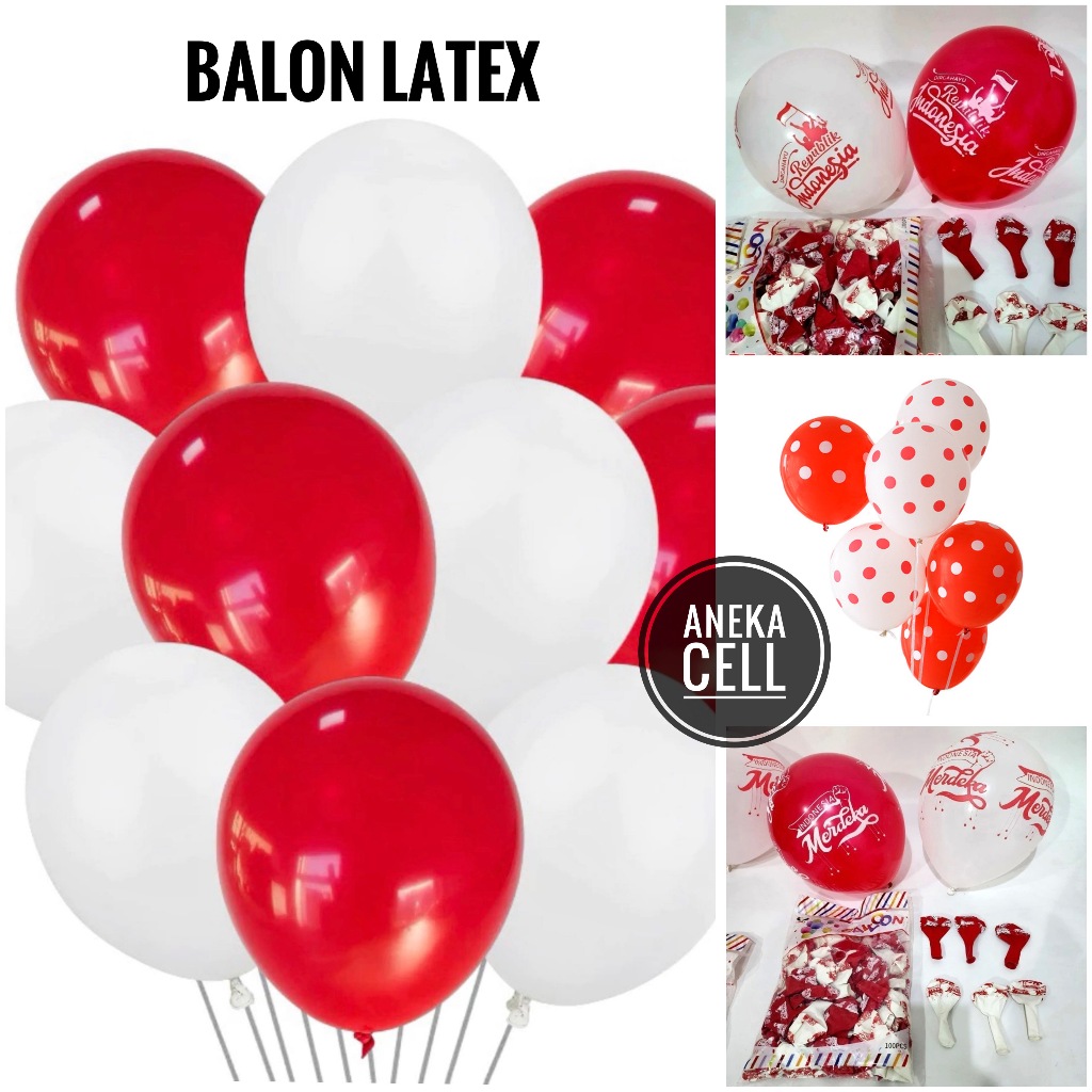 [1 BUNGKUS] Balon Latex Merah Putih isi 100 Hiasan Dekorasi Dirgahayu HUT R1 17 Agustus Hari Raya Kemerderkaan/ Balon Pesta Ulangtahun Tebal ukuran 12 inch