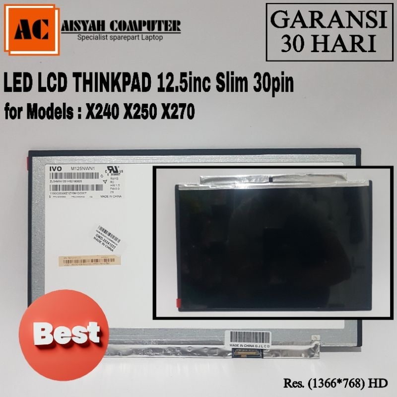 Jual LAYAR LED FOR LAPTOP THINKPAD X270 - 12.5inc Slim 30pin HD ...