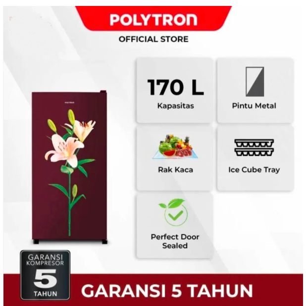 Jual KULKAS 1 PINTU POLYTRON PRB177PR 170L/PRB-177PR/PRB 177PR/POLYTRON ...