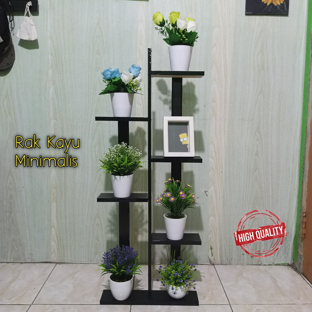 Jual Tempat Pot Bunga Minimalis Serbaguna Rak Kayu Tinggi 1 Meter Hitam ...