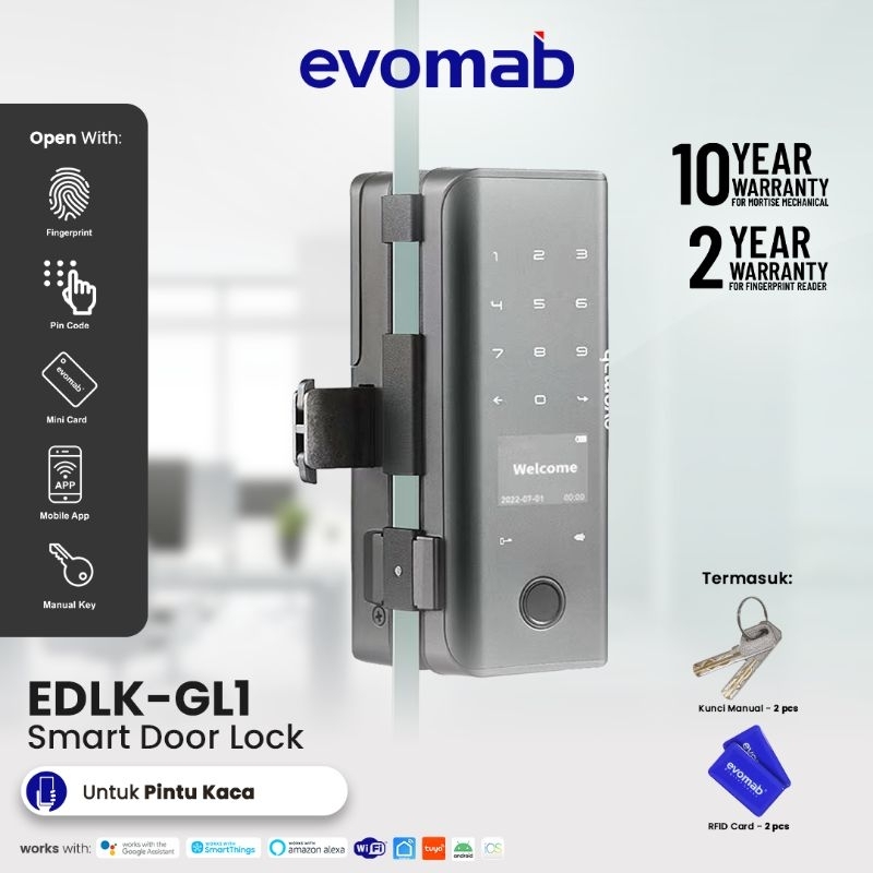 Jual Evomab Kunci Pintu Kaca Digital Fingerprint Smart Door Rim Lock