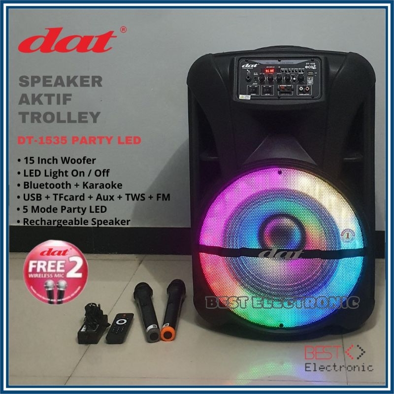 SPEAKER AKTIF TROLLEY 15 INCH DAT DT 1535 DT1535 DT-1535 PARTY LED  BLUETOOTH SPEAKER PORTABLE