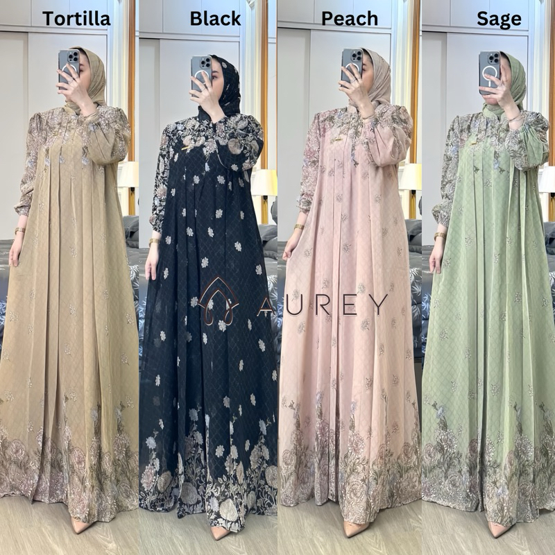 AUREY set hijab arsyila gamis wanita dress mewah busui friendly gamis ceruti elegan setelan hijab gamis wanita