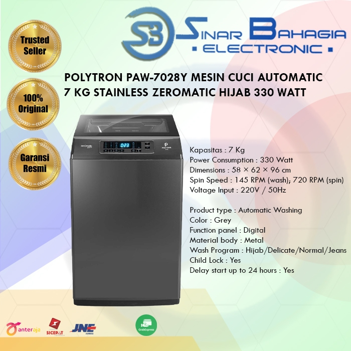 Jual POLYTRON PAW-7028Y MESIN CUCI AUTOMATIC 7 KG STAINLESS ZEROMATIC ...