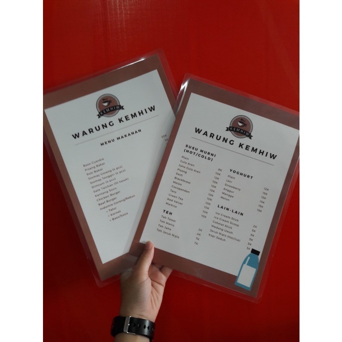 Jual cetak daftar menu makanan bahan carton board / menu karton board ...