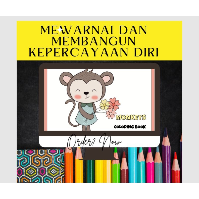 Jual KERTAS MEWARNAI GAMBAR ANAK KIDS COLORING PAGE TEMA MONKEY