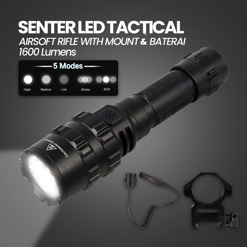 Jual Paket Senter LED Tactical 5 Mode Rifle L2 with Mount dan Baterai ...
