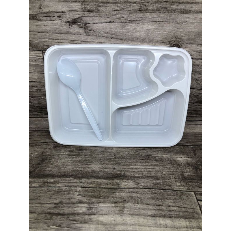 Jual (ISI 25PCS) Mika Bento Sekat 4 PUTIH + Sendok/Tray Bento/Box Bento ...