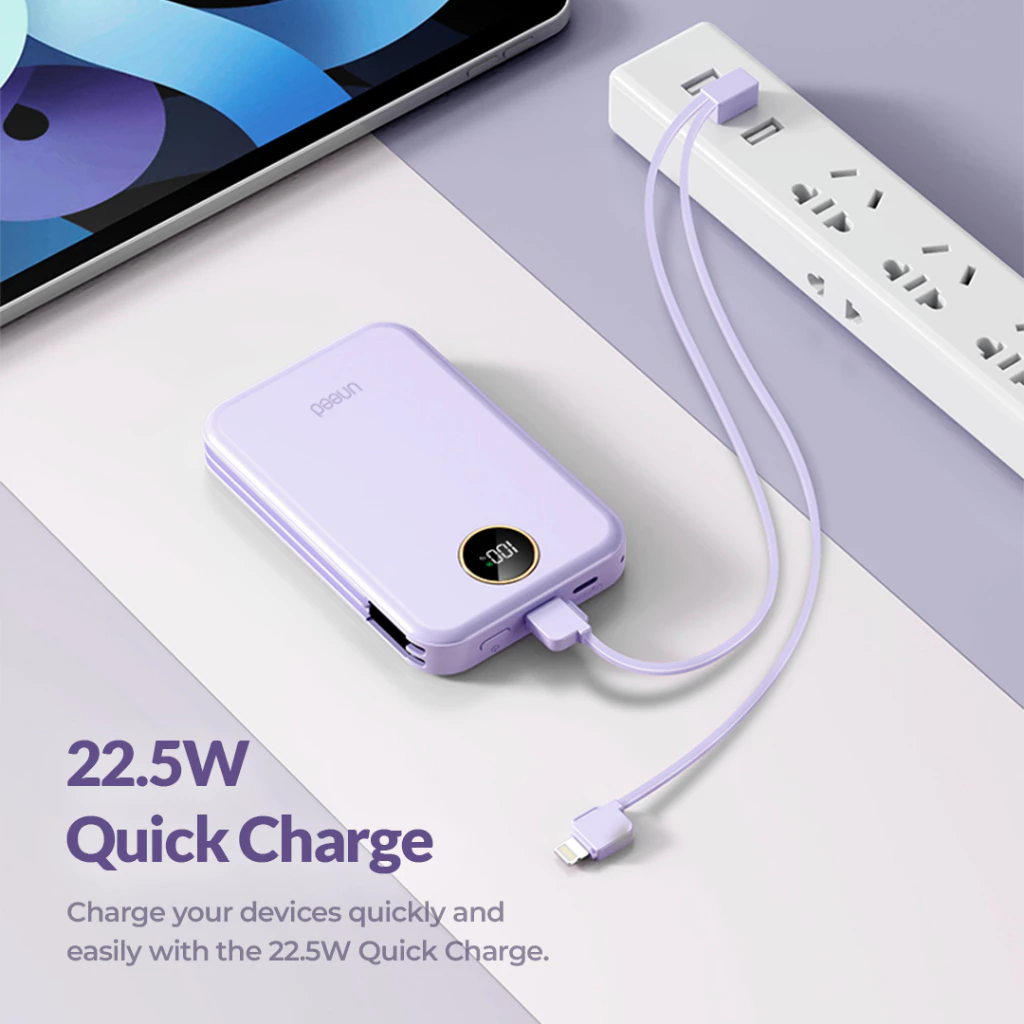UNEED MultiBox WM11 10.000mAh Powerbank Wireless Built in Cable 22.5W Dual Port PD QC - UPB421