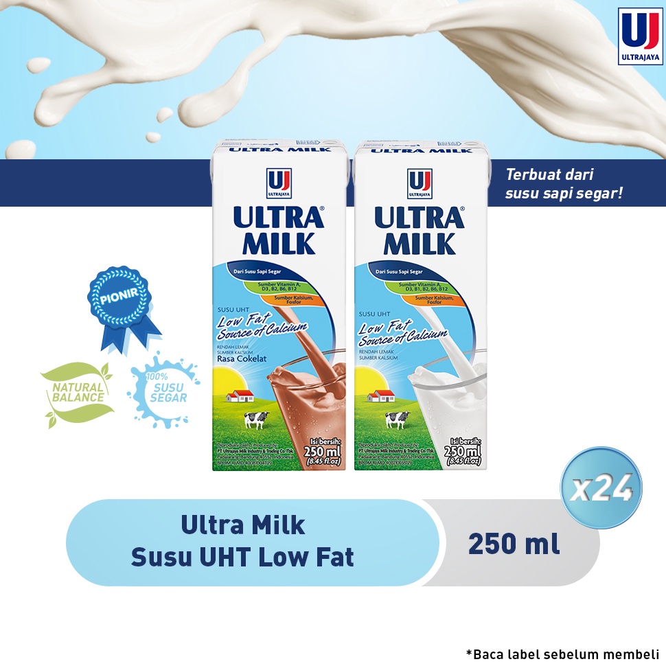Jual Termurah Ultra Milk Susu UHT Low Fat 25ml 1 Dus isi 24pcs Plain