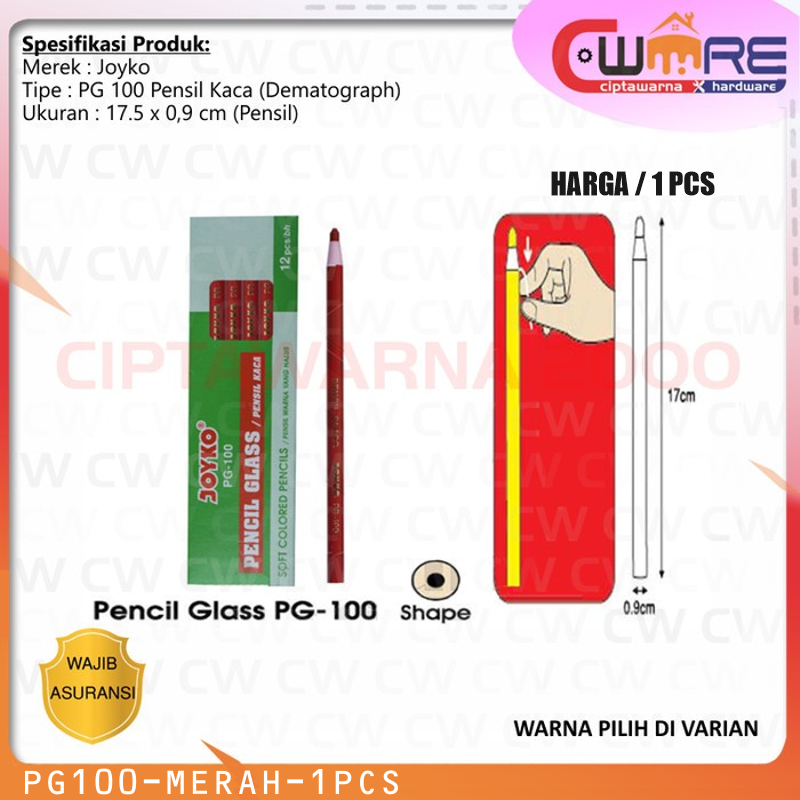 Jual Pensil Kaca Warna Joyko Pg 100 Pencil Glass Kayu Dematograph Pg