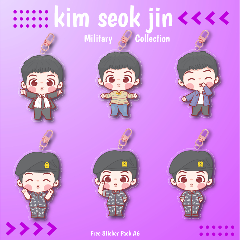 Jual Free Sticker Keychain gantungan kunci JIN BTS military edition ...