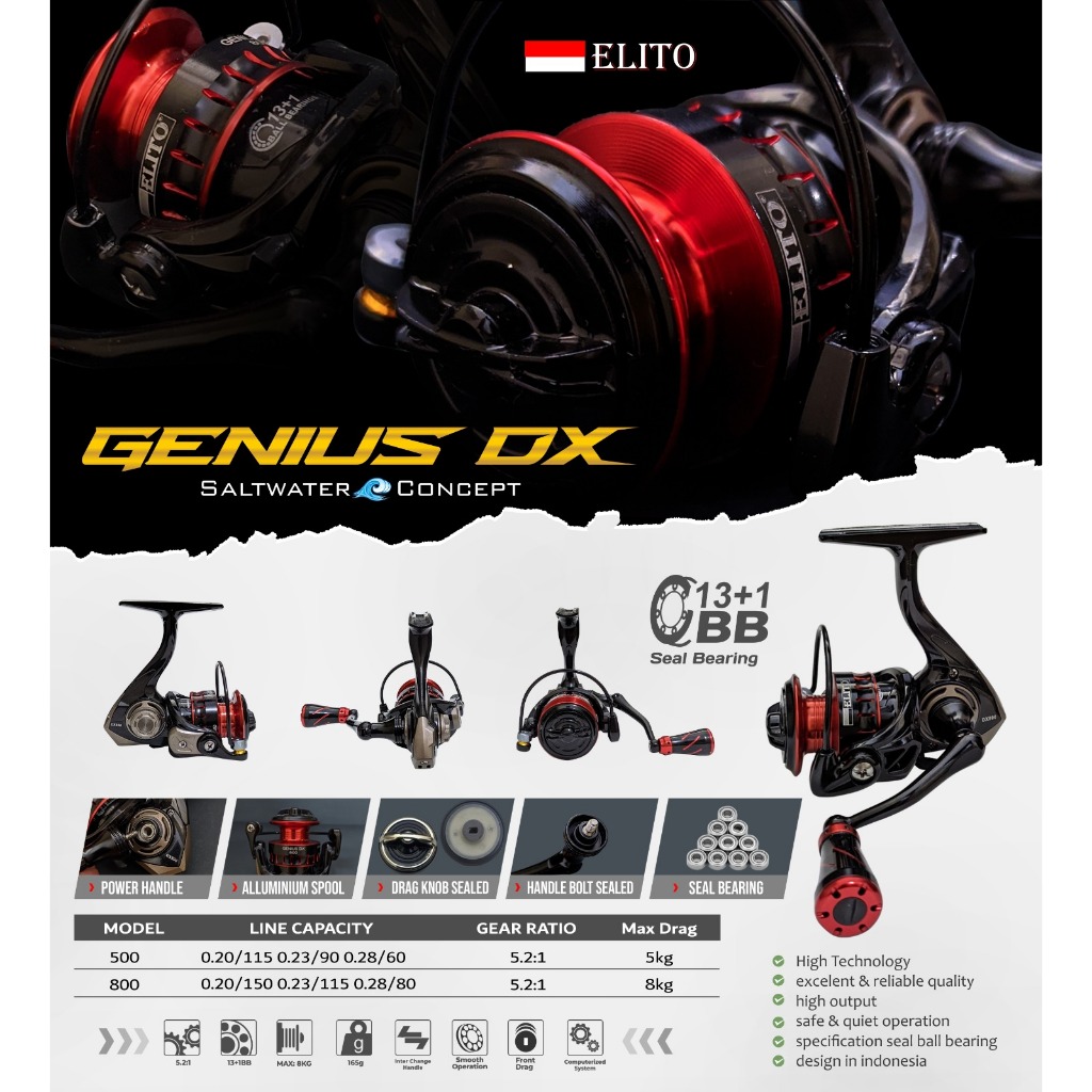 Jual REEL ELITO GENIUS DX 800 PH (POWER HANDLE) SW (SALT WATER ...
