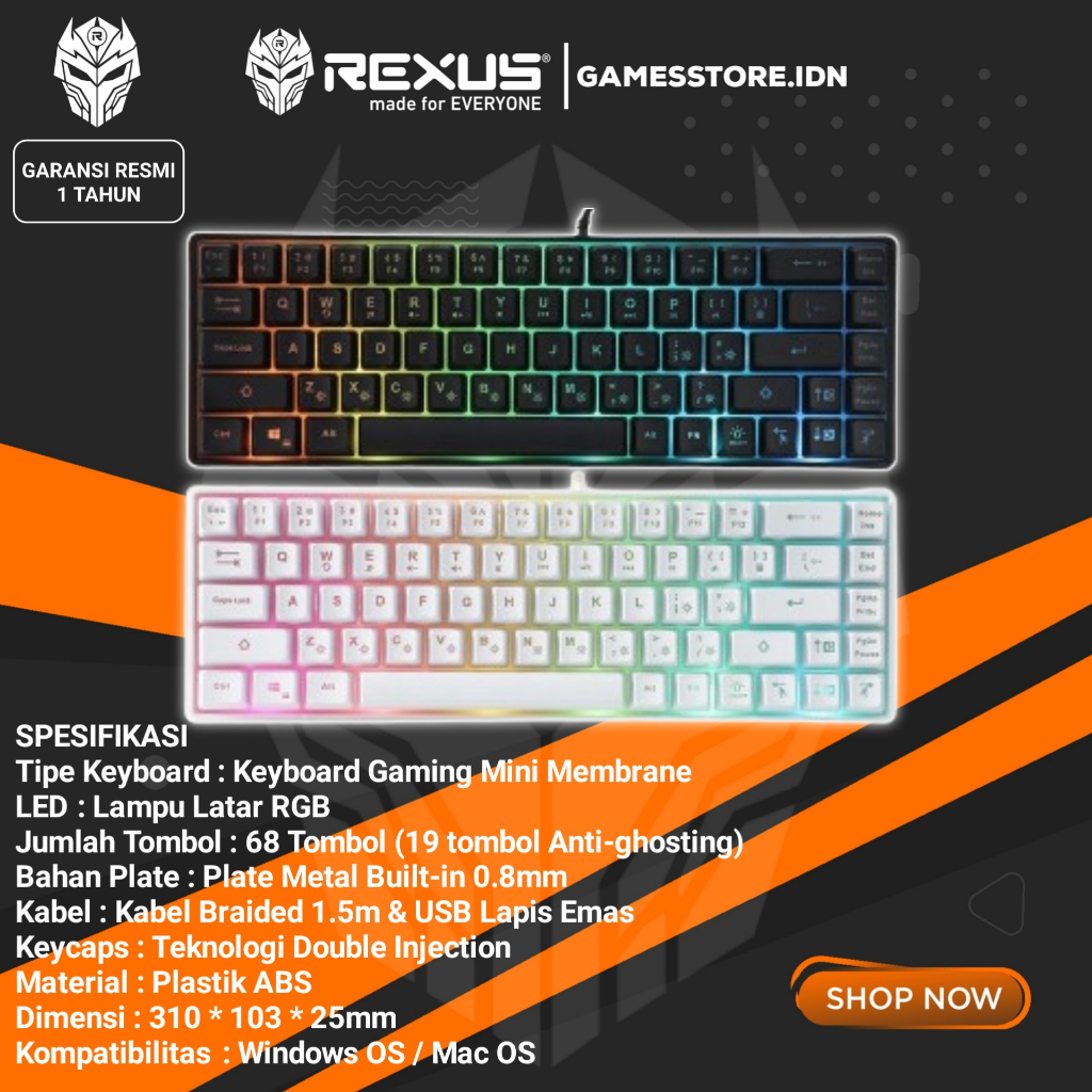 Jual Keyboard gaming Rexus kyboard Gaming Mini Battlefire K68M | Shopee ...