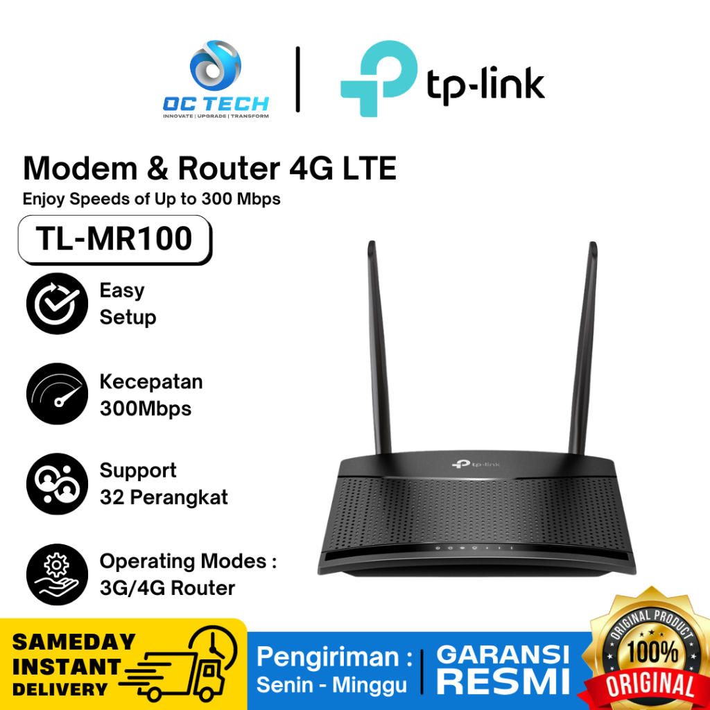 Jual Router Modem WIFI TPLINK TP-LINK TL-MR100 4G LTE 300 Mbps UNLOCK ...