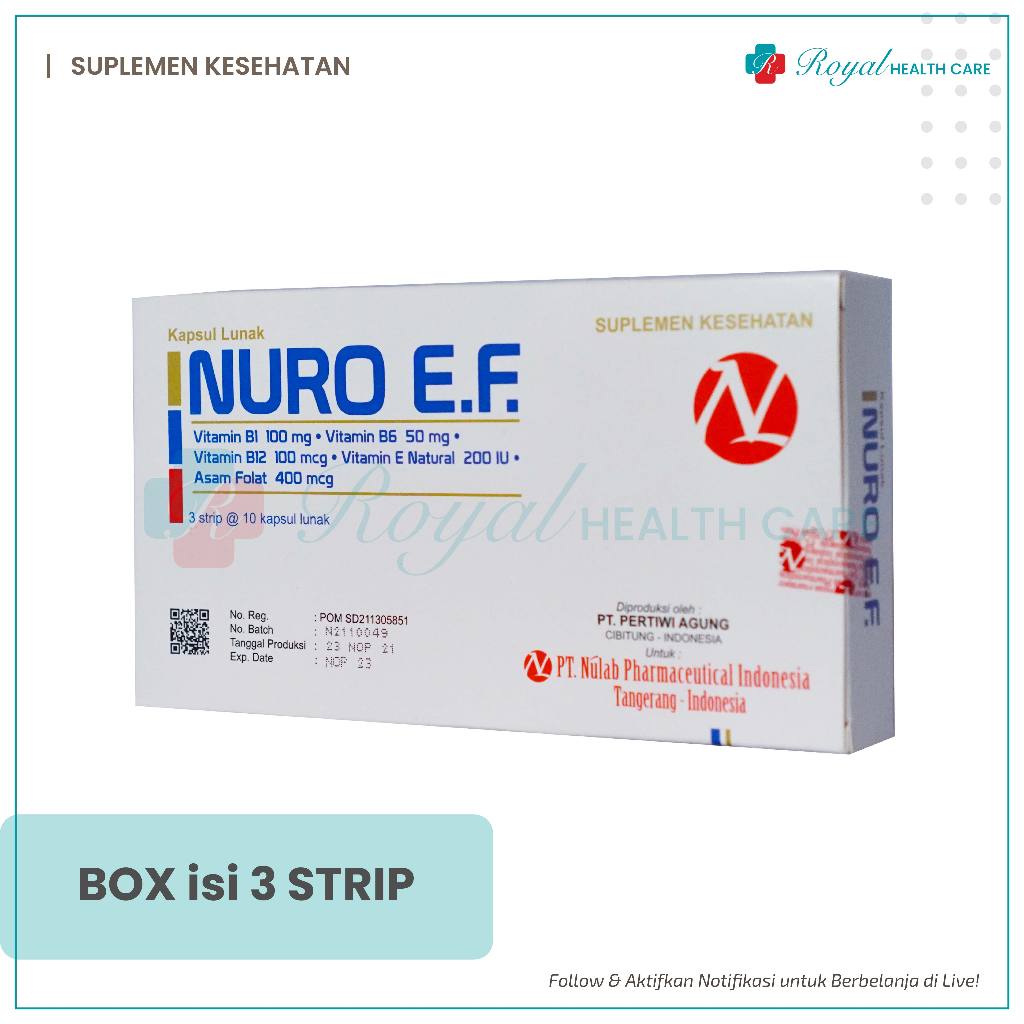 Jual NURO E.F Softgel Multivitamin B1, B6, B12, E, Asam Folat | Shopee ...