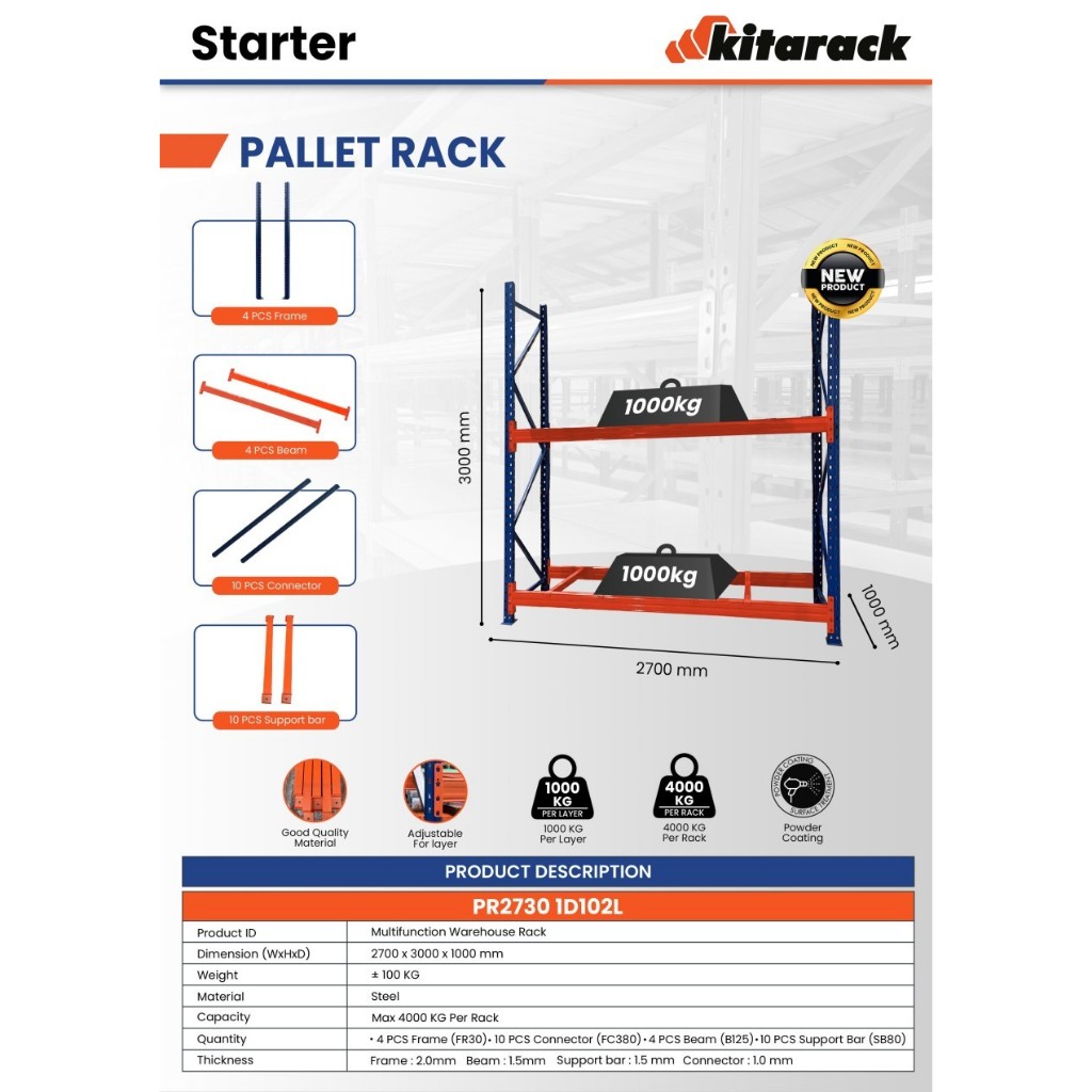 Jual Rak Palet 1 TON KITARACK Pallet Rack Heavy Duty Panjang 2.7 Meter ...