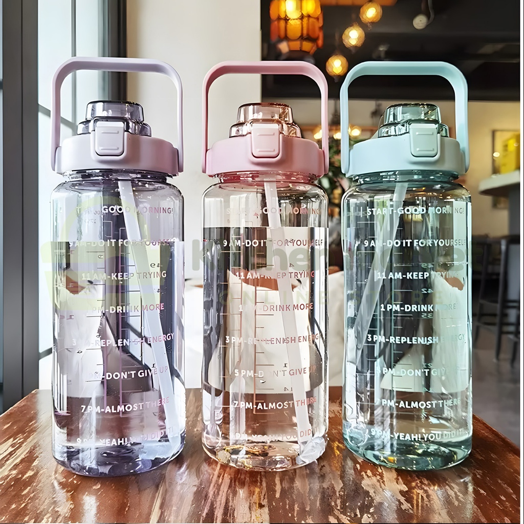 Botol Minum 2 Liter Viral Tumbler Jumbo 2000mL Bening Gratis Sticker