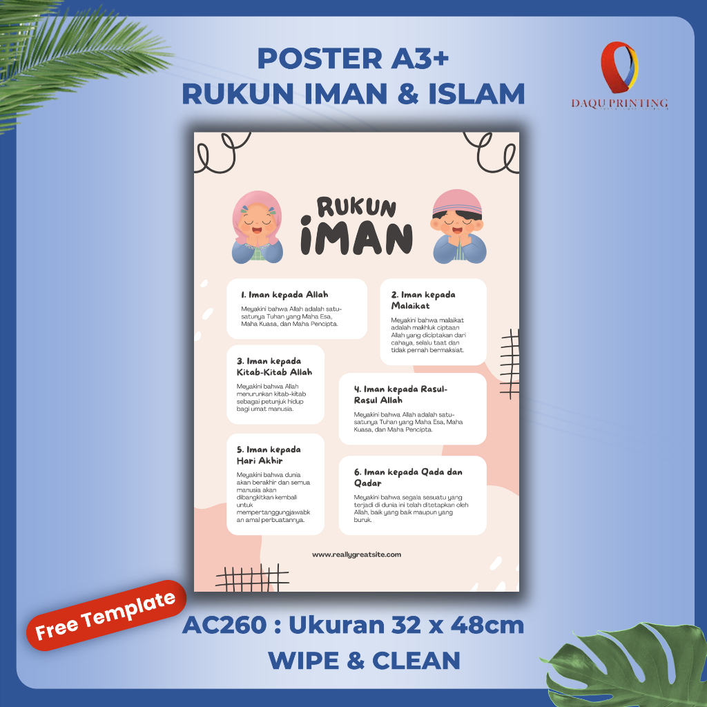 Jual POSTER A3+ EDUKASI / POSTER SEKOLAH ANAK TEMA RUKUN IMAN & ISLAM ...