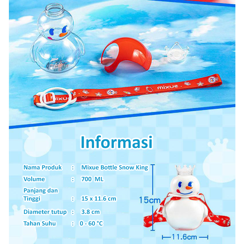 IMPORT SANRIO MELODY CINAMONROLL MIXUE KARAKTERBotol Minuman Transparan  Kartun dengan Tali Bahu 700ml 1400ML Plastik Tebal Botol Mixue Snow King