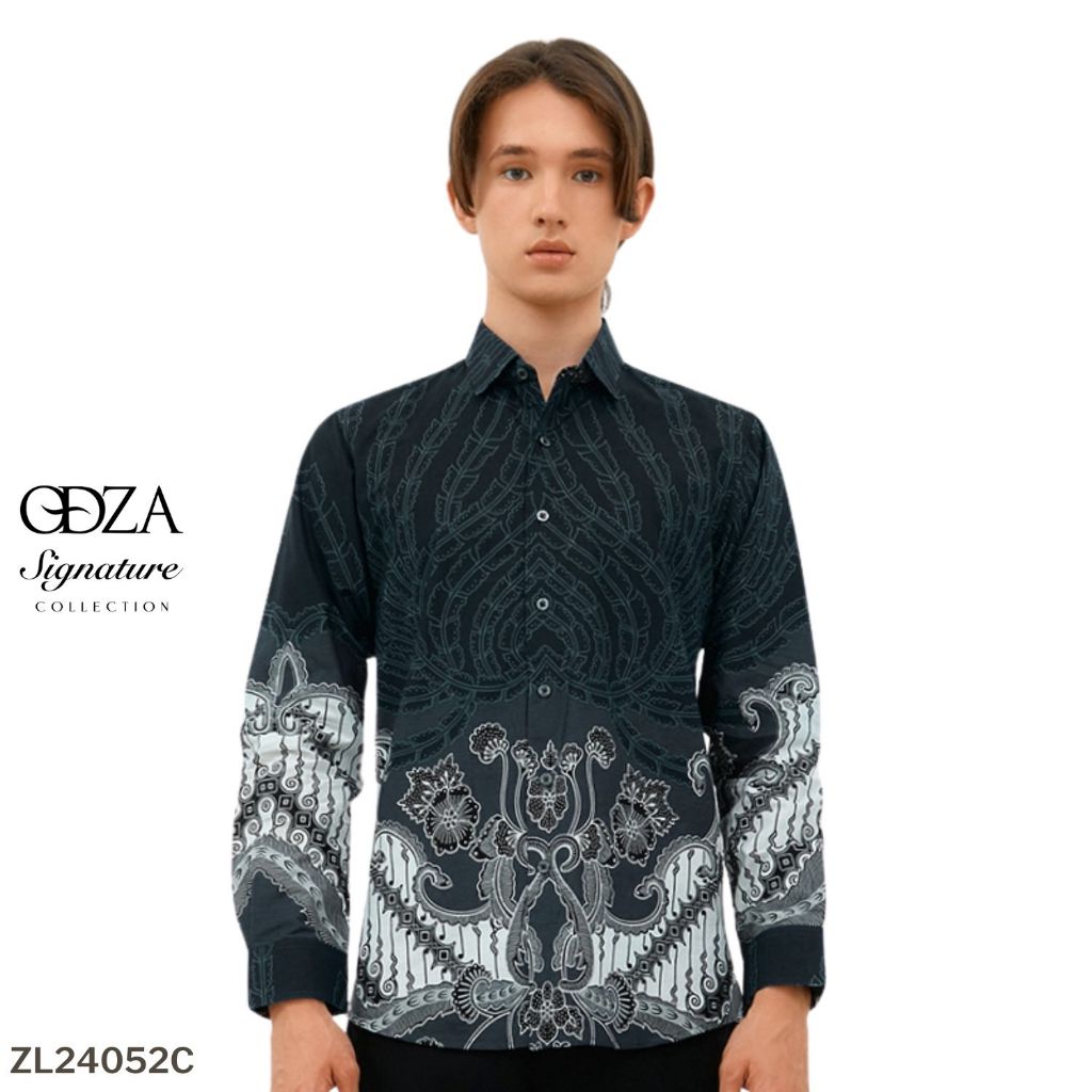 Jual Odza Kemeja Batik Lengan Panjang Pria Pola Slim Fit Pradana Abu ...