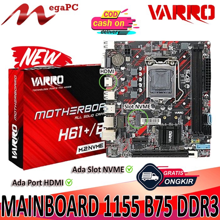 Jual Paket Mainboard 1155 H61/B75 DDR3 VARRO + Core i5 3470 + FAN + RAM ...