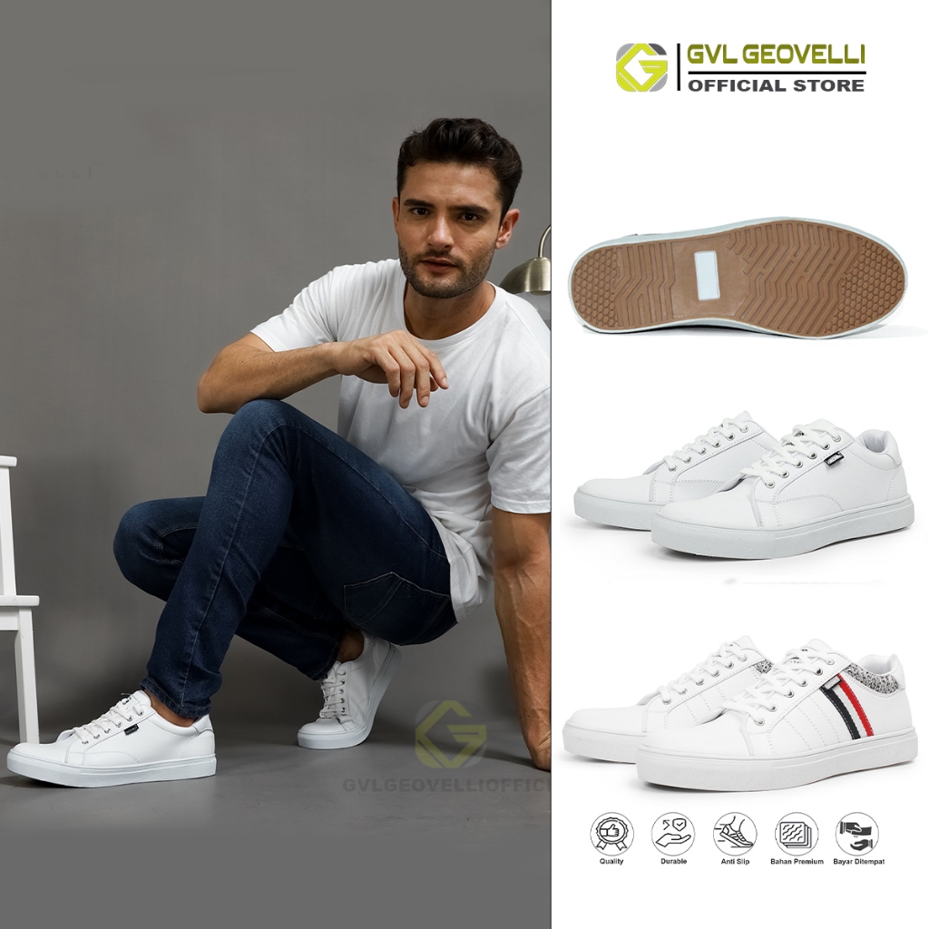 Jual Gvl Geovelli Sepatu Sneakers Pria Putih Untuk Sekolah Kuliah Kerja